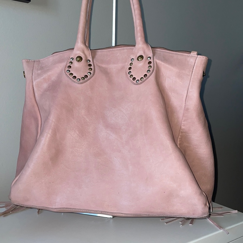 Viola Castellani Pink Fringe Italian Leather Shoulder Bag